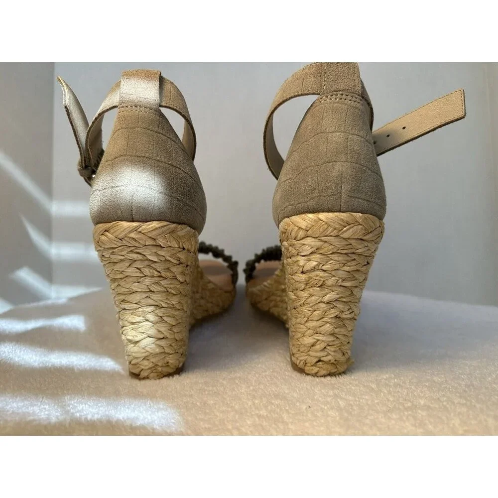 Dolce Vita Noor Espadrille Wedge Sandals 7.5 Light Gray Leather  Ankle Strap - Picture 6 of 12